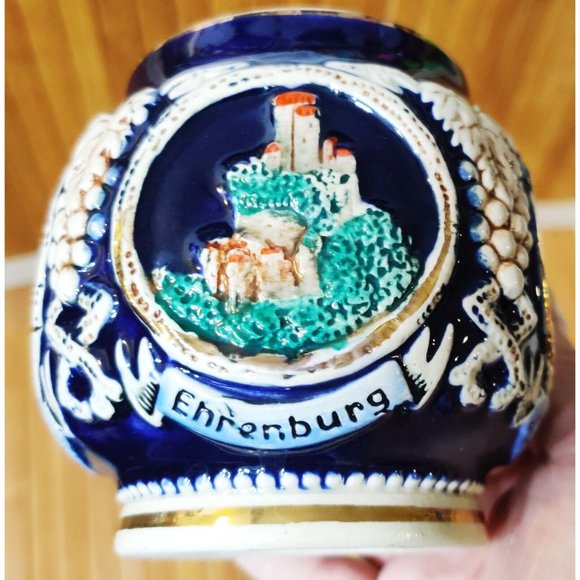 Marzi & Remy Vtg Blue German Beer Stein Punch Mug Raised Landmark Pictures #2885 - Picture 2 of 6